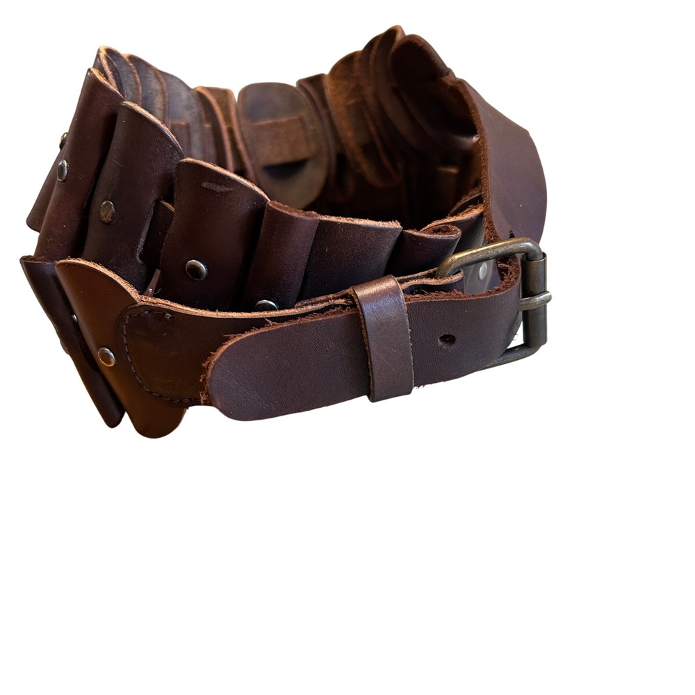 Unbranded Sculptural Riveted Leather Waist Belt Brown Wide Statement Accessory